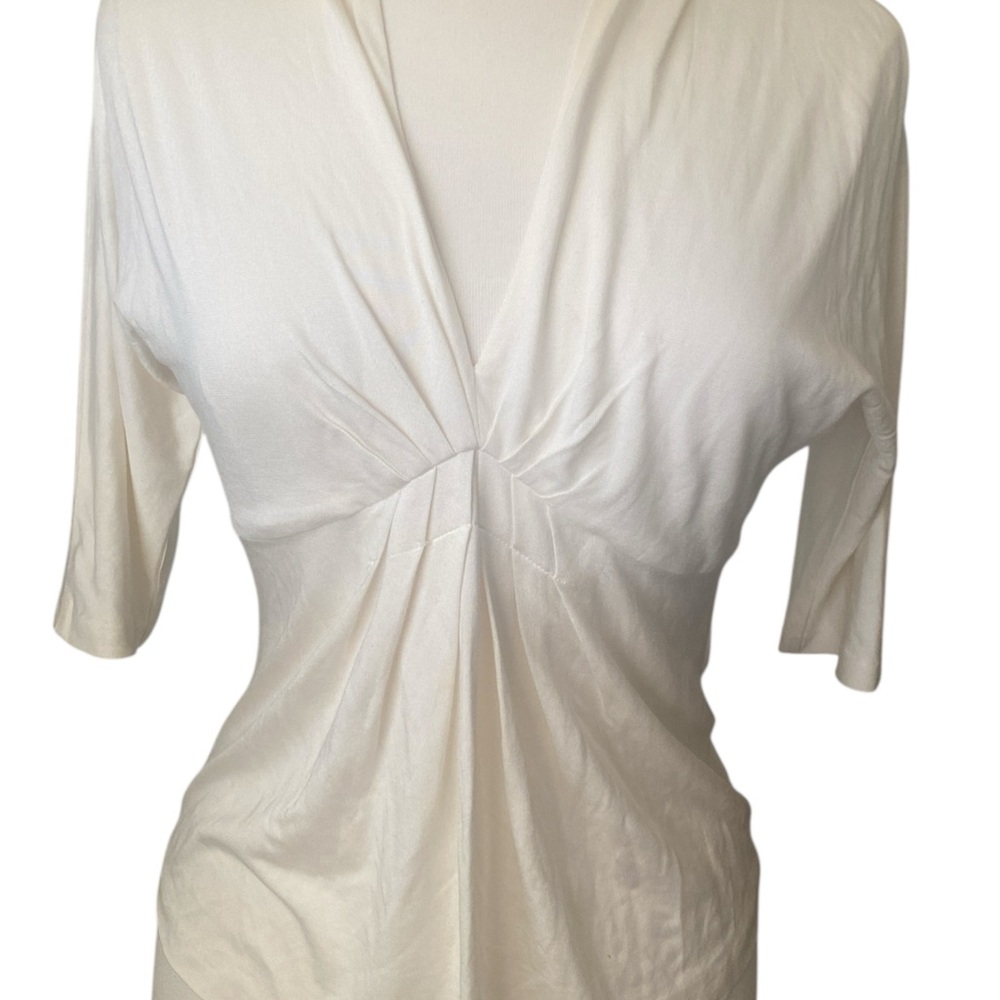 Badgley Mischka Cream V-Neck Draped Front Blouse